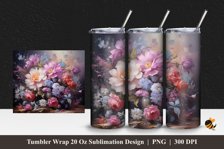Flower on Canvas Tumbler Wrap Sublimation Design 1