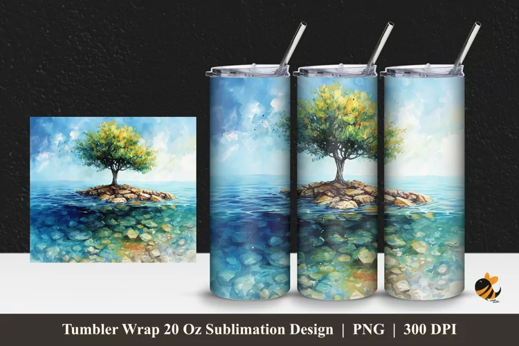 Remote Island Tumbler Wrap Sublimation Design 1