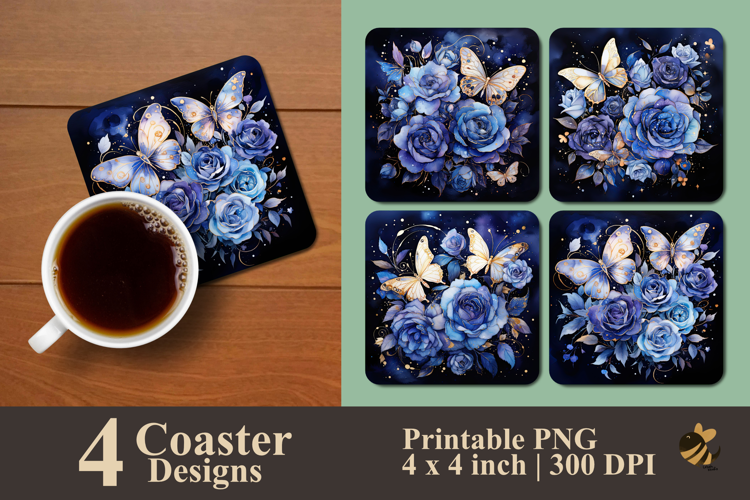 Midnight Butterfly And Rose Coaster Sublimation Design