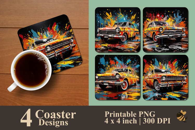 Painting Retro Car Coaster Sublimation Design