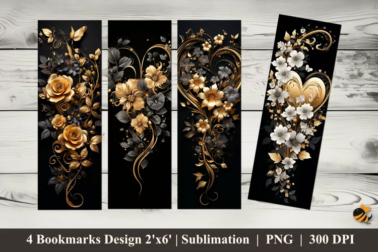 Noble Gold Flower Bookmarks Sublimation Design