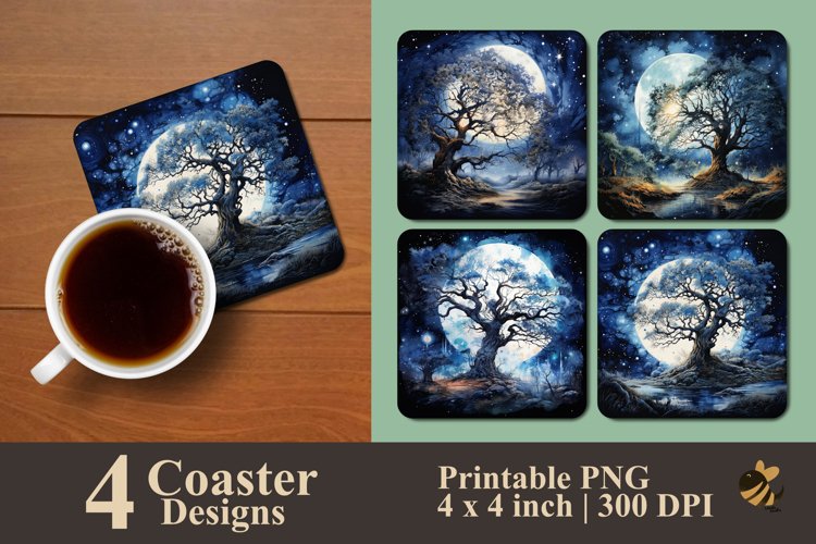 Old Tree At Midnight Coaster Sublimation Designs example image 1