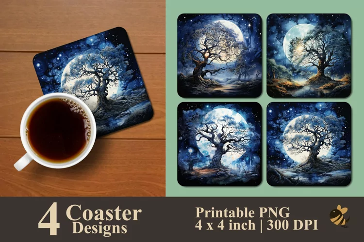 Old Tree At Midnight Coaster Sublimation Designs
