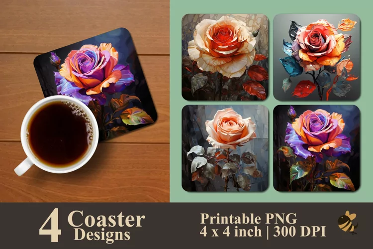 Luxury Rose Coaster Sublimation Designs