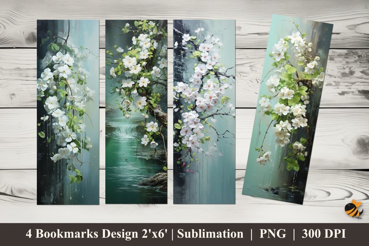 Green Accent Flowers Bookmarks Sublimation Design
