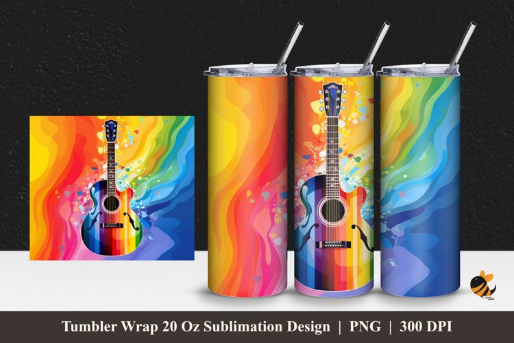 Rainbow Acoustic Guitar Tumbler Wrap Sublimation Design 1