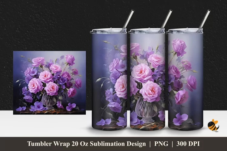 Luxurious Flowers Tumbler Wrap Sublimation Design 1