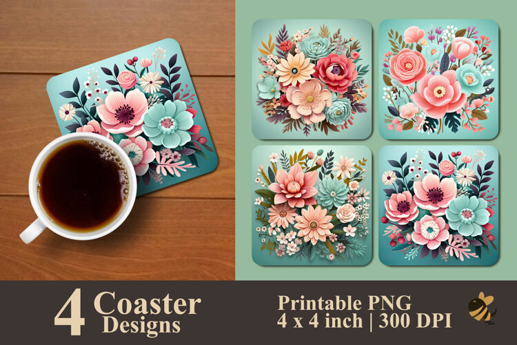Botanical Whimsy Delight Coaster Sublimation Design example image 1