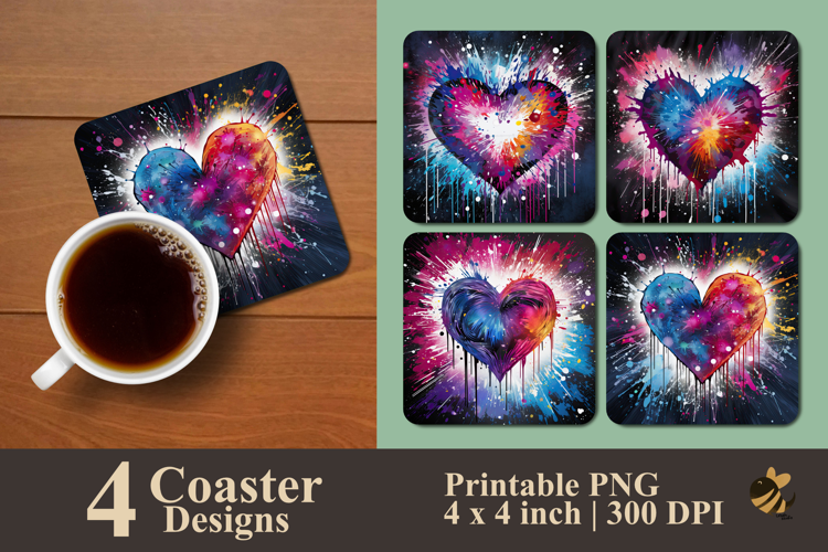Heart Illustration Coaster Sublimation Design