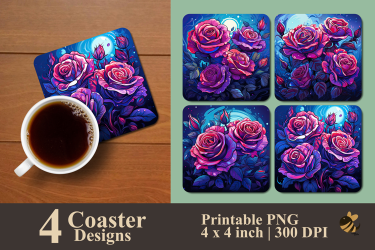 Roses Illustration Coaster Sublimation Design