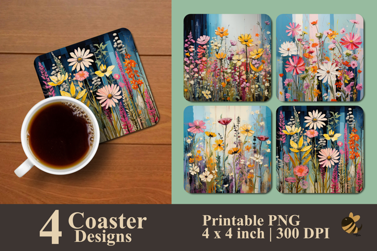 Wild Flower Oil Painting Coaster Sublimation Design