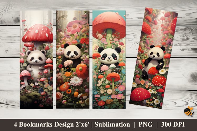 Pandas and Flowers Bookmark Sublimation Design example image 1