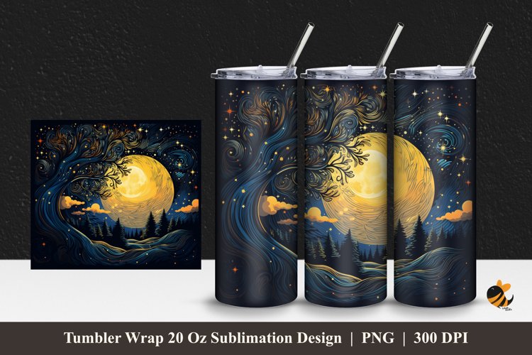 Dark Blue Moon Tumbler Wrap Sublimation Design 1