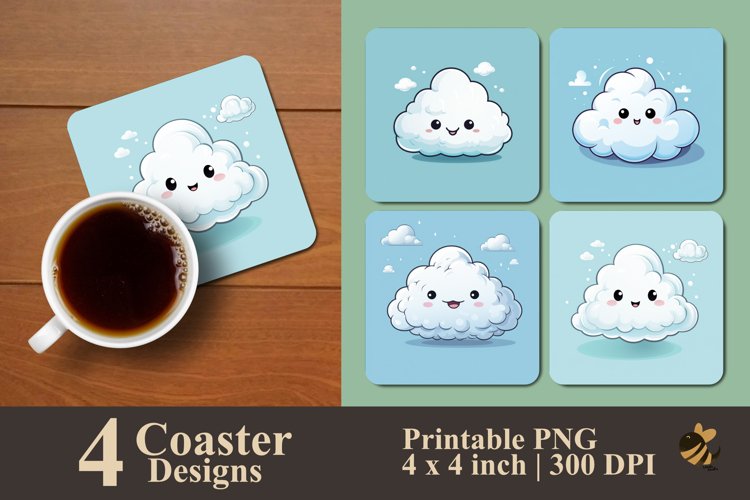Cute Clouds Coaster Sublimation Designs