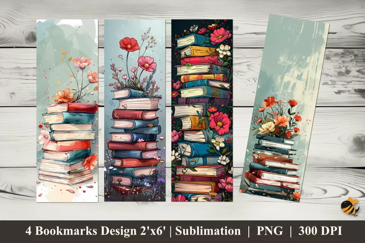 Flowering Books Bookmarks Sublimation Design