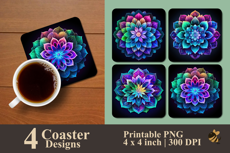 Neon Flower Bloom Coaster Sublimation Design