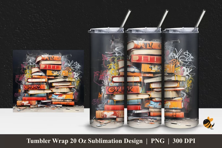 Stack Of Books Tumbler Wrap Sublimation Design 1