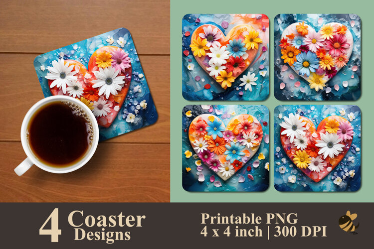 Street Art Flower And Heart Coaster Sublimation Design example image 1