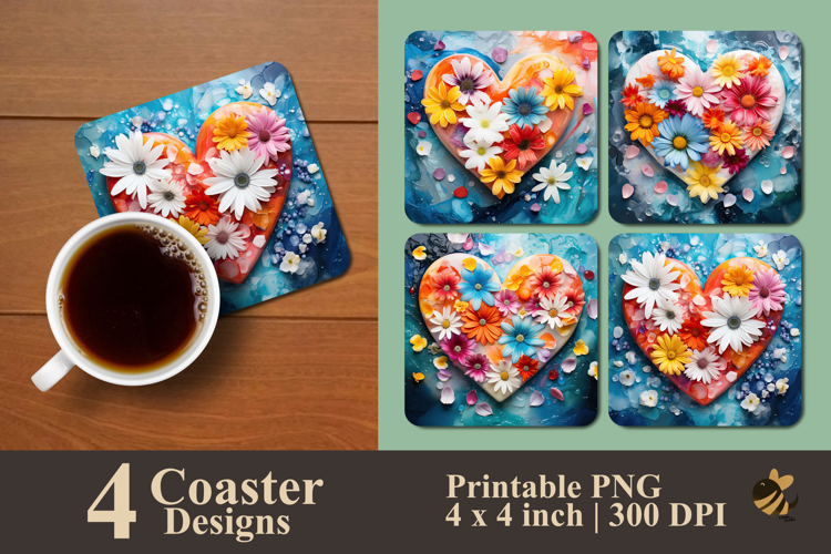 Street Art Flower And Heart Coaster Sublimation Design