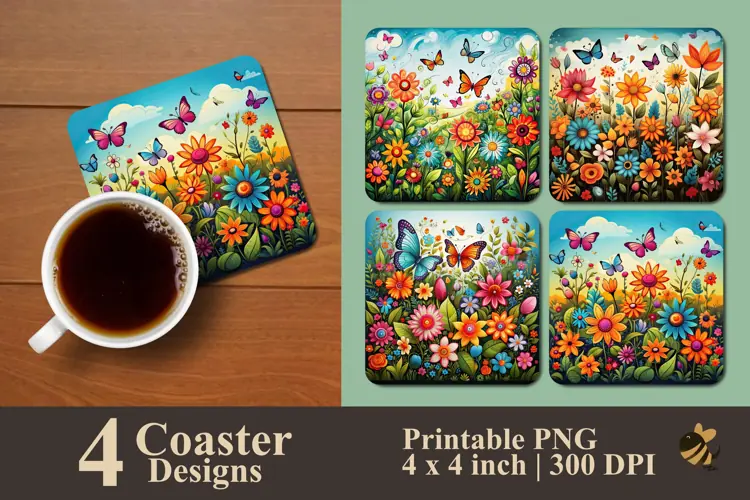 Butterfly In The Garden Coaster Sublimation Design