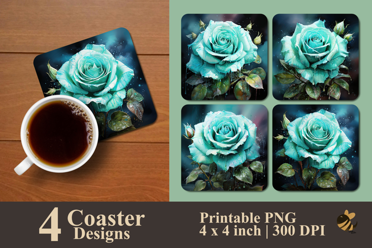 Painting Seafoam Rose Coaster Sublimation Design