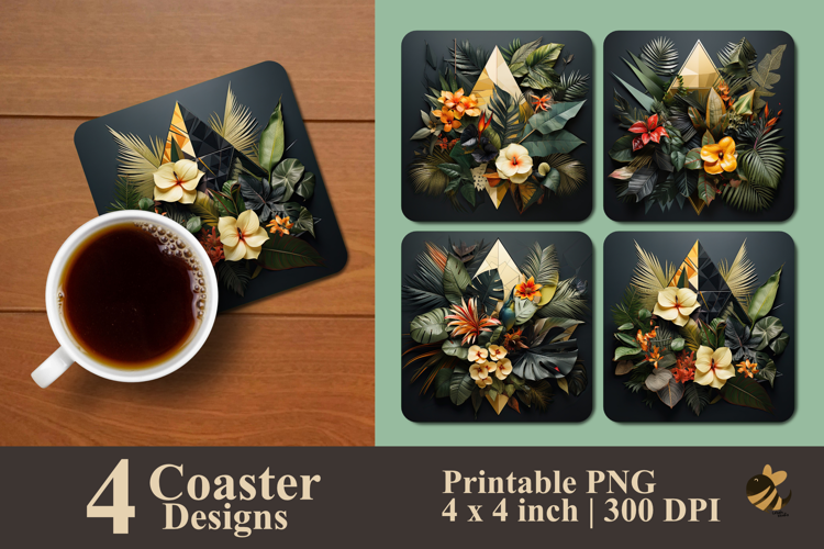 Botanical Geometric Harmony Coaster Sublimation Design