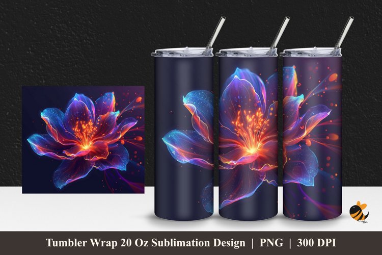 Fantasy Neon Flower Tumbler Wrap Sublimation Design 1 example image 1