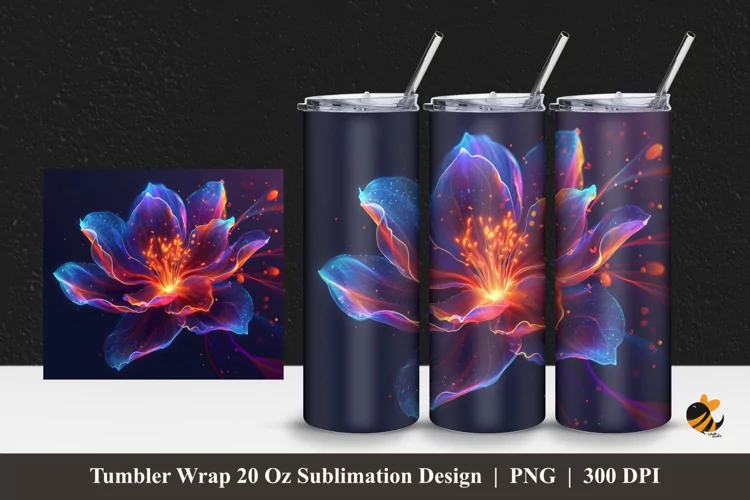 Fantasy Neon Flower Tumbler Wrap Sublimation Design 1