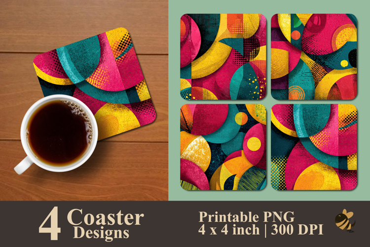 Colorful Pop Art Retro Coaster Sublimation Design