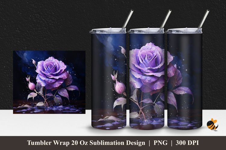 Realistic Purple Rose Tumbler Wrap Sublimation Design 1 example image 1