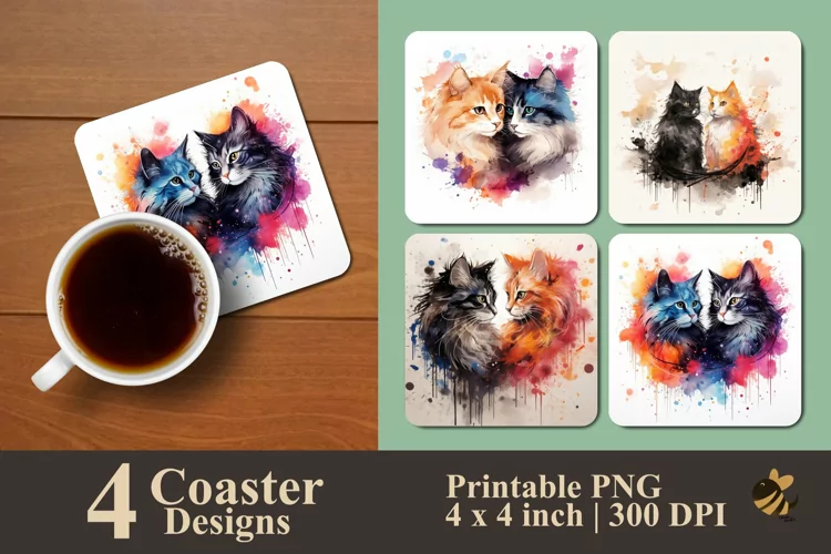 Long Hair Cat Coaster Sublimation Designs
