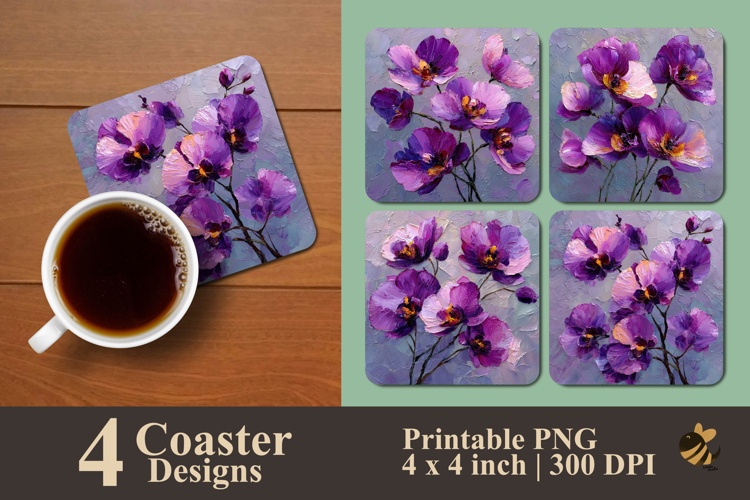 Painting Orchid Coaster Sublimation Design