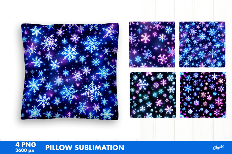 Iridescent Christmas Pillow PNG. Snowflakes Sublimation