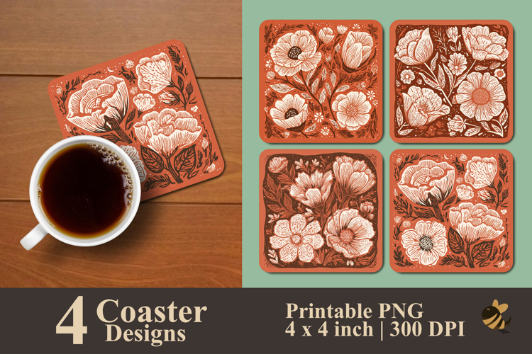 Batik Floral Coaster Sublimation Design