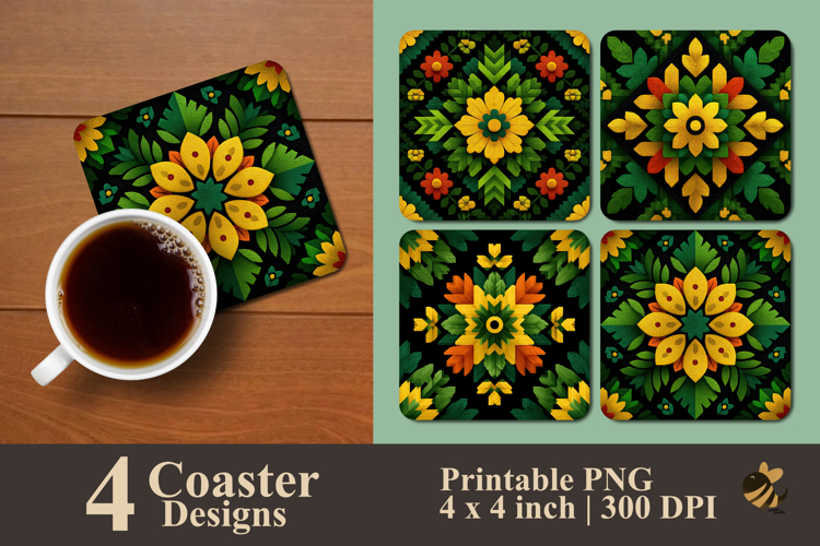 Jungle Floral Art Coaster Sublimation Design