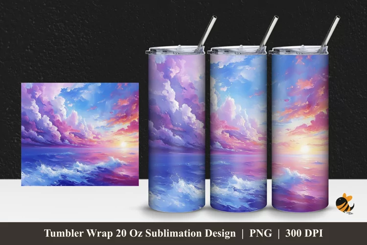 Colorful Clouds Tumbler Wrap Sublimation Design 1