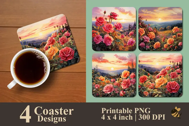 Wild Roses Coaster Sublimation Designs