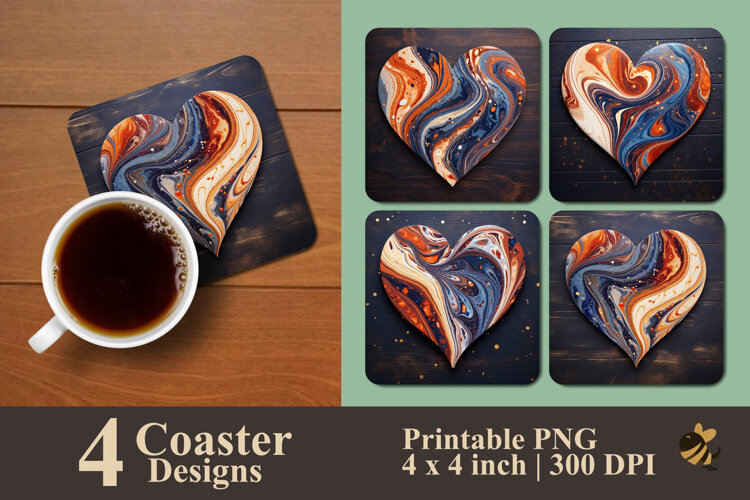 Colorful Plywood Heart Coaster Sublimation Design example image 1