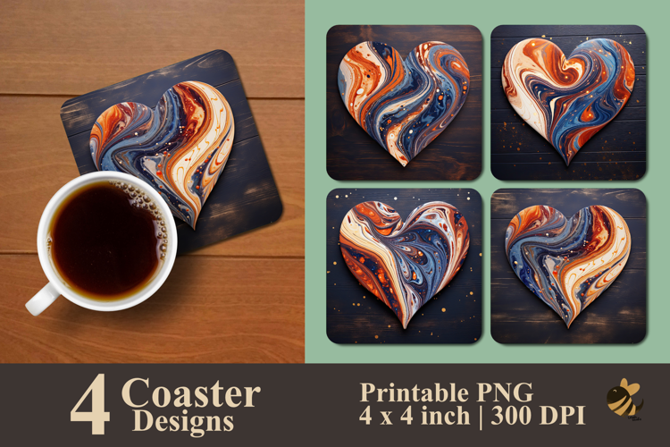 Colorful Plywood Heart Coaster Sublimation Design