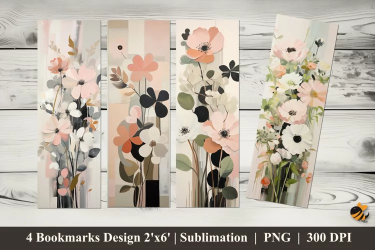 Pink Pastel Flowers Bookmarks Sublimation Design