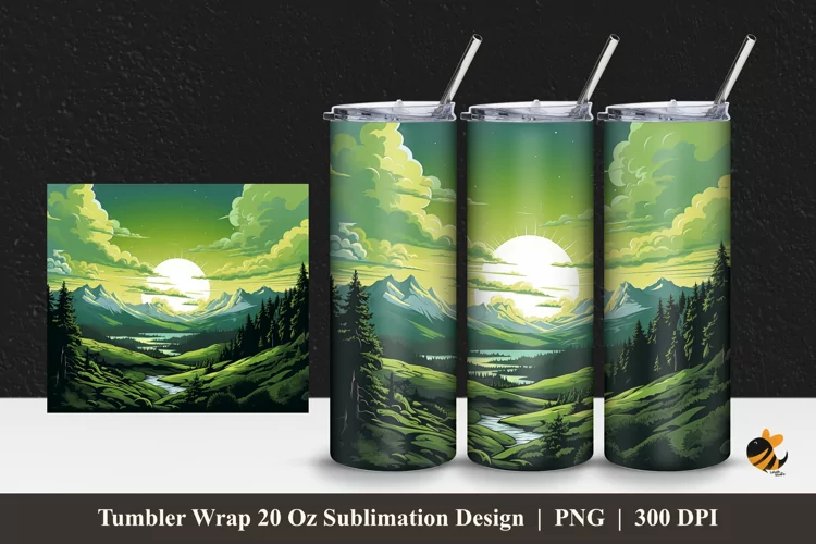 Light Green Panoramic Tumbler Wrap Sublimation Design 1