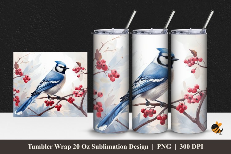 Winter Bird Tumbler Wrap Sublimation Design 1 example image 1