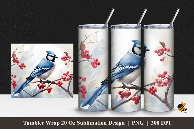 Winter Bird Tumbler Wrap Sublimation Design 1