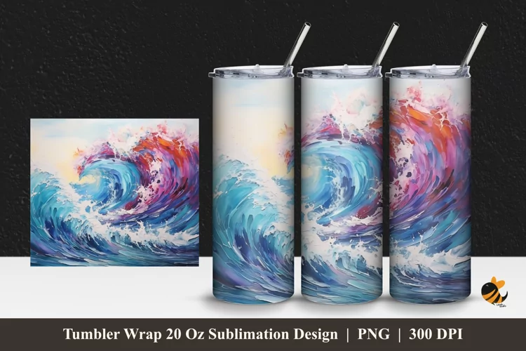 Watercolor Waves Tumbler Wrap Sublimation Design 1