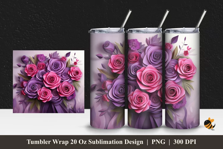 Pretty Rose Tumbler Wrap Sublimation Design 1
