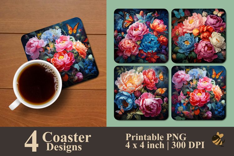 Fluttering Butterflies Coaster Sublimation Designs example image 1