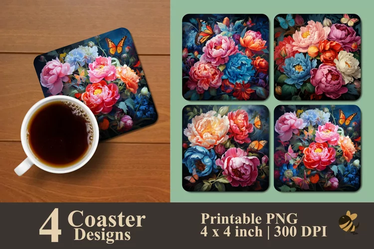 Fluttering Butterflies Coaster Sublimation Designs