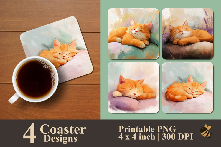 Cute Lazy Cat Coaster Sublimation Design