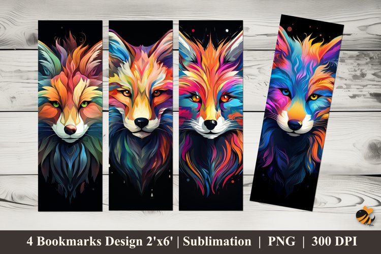 Colorful Head Fox Bookmarks Sublimation Design