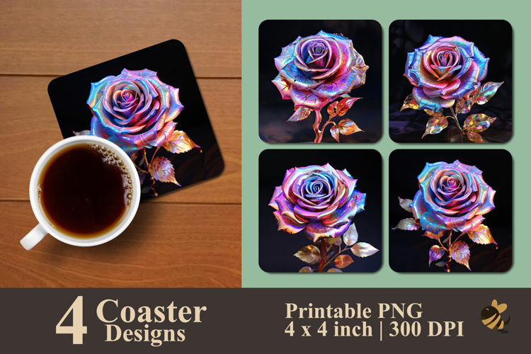 Holographic Rose Coaster Sublimation Design